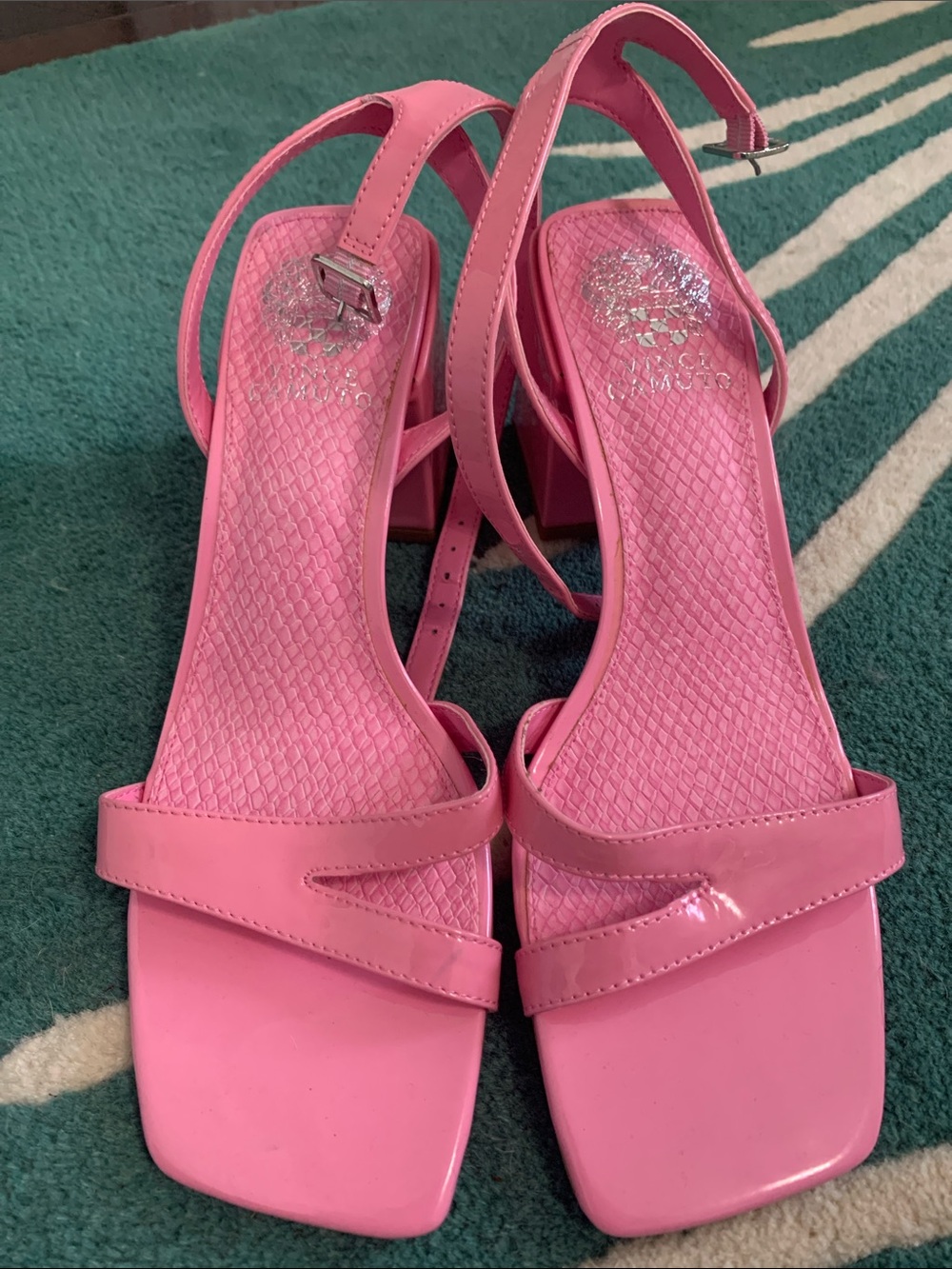 Vince Camuto Bubblegum Pink Square-Toe Slingback Block Heels